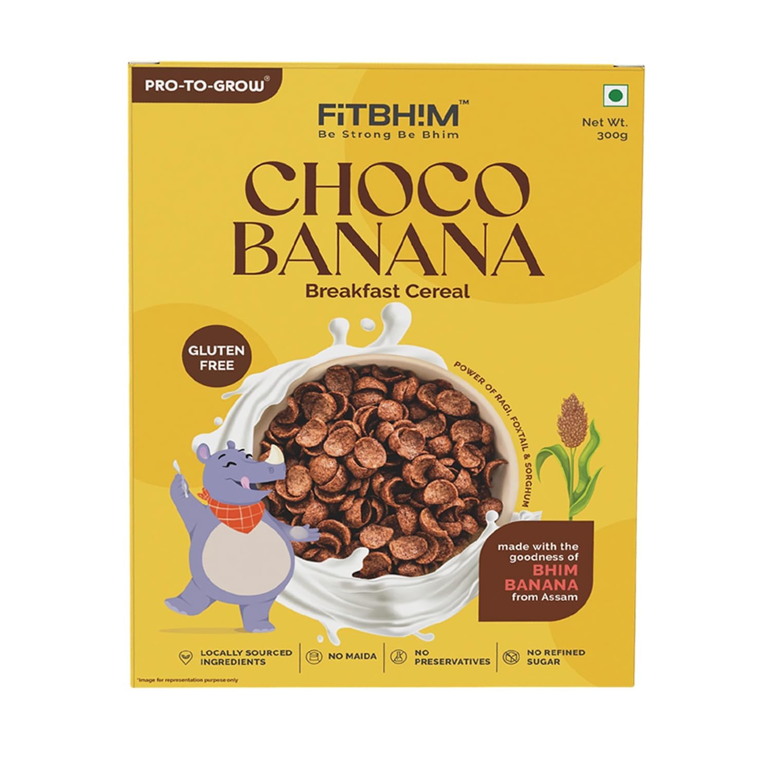 Pro To Grow Fitbhim Choco Banana Healthy Breakfast Cereal for Kids 300g | Enriched with Bhim Banana, Ragi, Foxtail Millet & Sorghum | Gluten Free with No Maida & No Refined Sugar