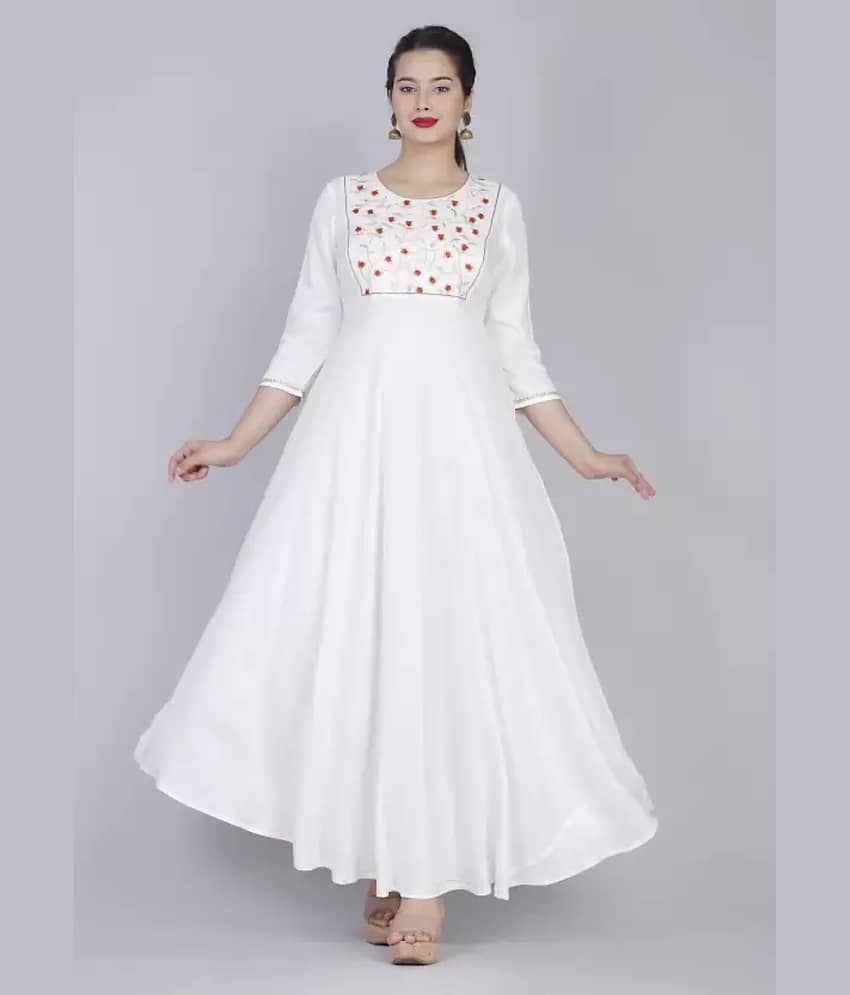 MEHAZ FASHION Women Polyester Embroidered A-line Dress ( White )