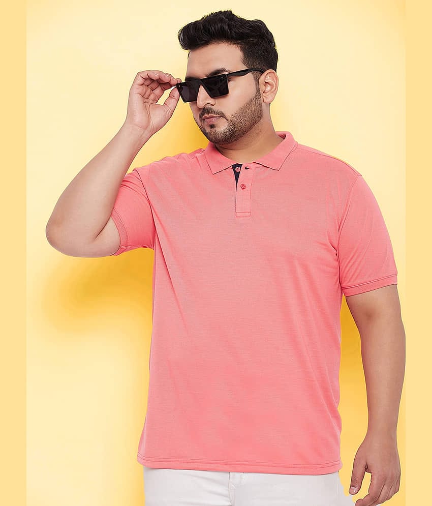 XPLUMP Men Polyester Regular Fit Solid Polo T Shirt ( Coral )