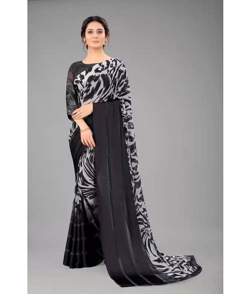 Sitnjali Lifestyle Georgette Printed Saree With Unstitched Blouse Piece ( Brown )