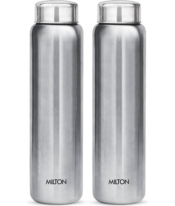 Milton Aqua 1000 Stainless Steel Water Bottle, Set of 2, 950 ml Each, Silver | 100% Leak Proof | Office Bottle | Gym Bottle | Home | Kitchen | Hiking | Treking Bottle | Travel Bottle