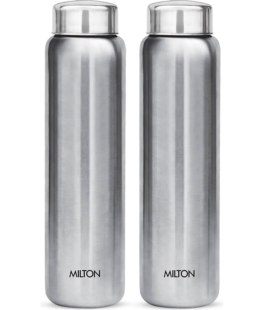 Milton Aqua 1000 Stainless Steel Water Bottle, Set of 2, 950 ml Each, Silver | 100% Leak Proof | Office Bottle | Gym Bottle | Home | Kitchen | Hiking | Treking Bottle | Travel Bottle