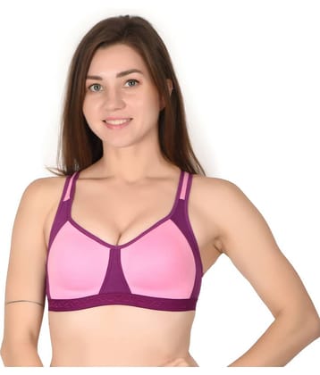 KYODO Pack of 1 Cotton Blend Non Padded Sports Bra For Women ( Pink )