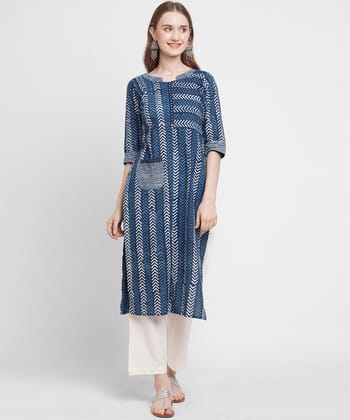 Sashay dabu handprint and mirror embroidery cotton kurta