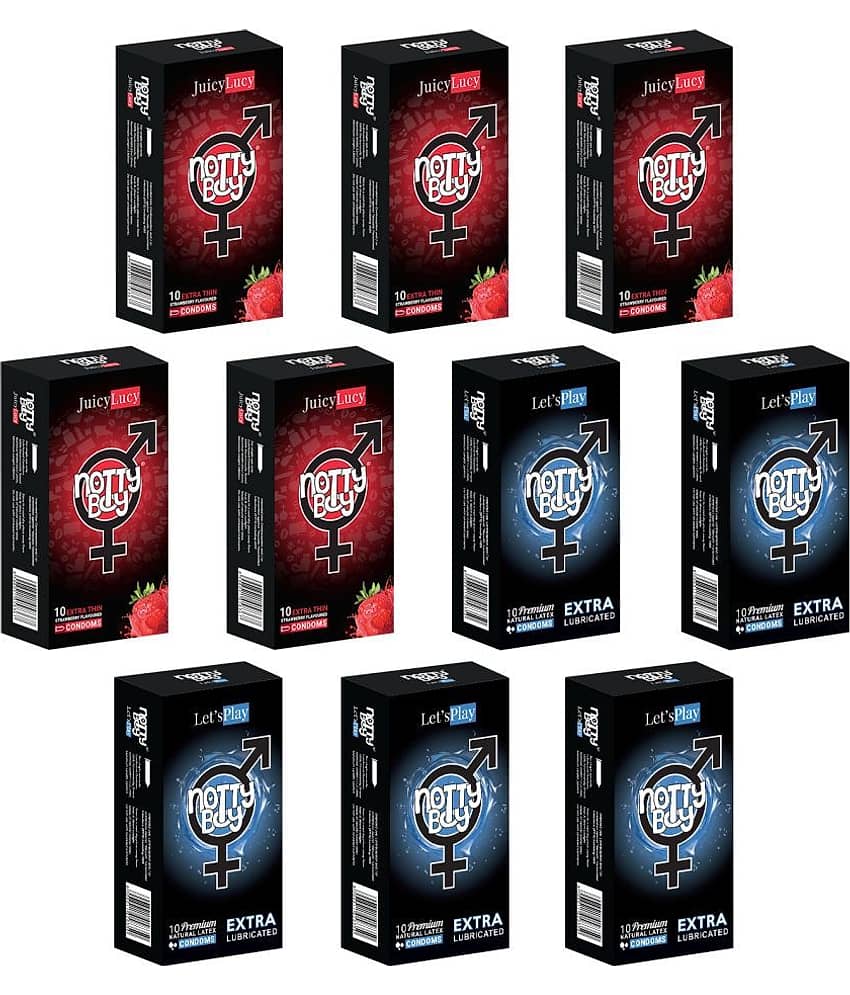 NottyBoy Strawberry Flavour and Extra Lubricated Condoms - 100 Units