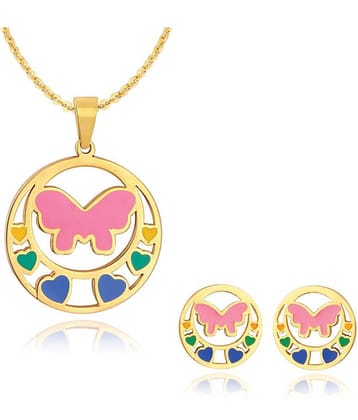 Spargz Gold Plated Love Heart Butterfly Style Fusion Pendant Necklace and Stud Earrings For Women ALPS_5004