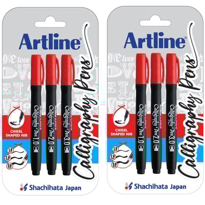 Ergoline Calligraphy Set Of 3 Red X 2 | For Lettering and Decoration | Water Based Ink