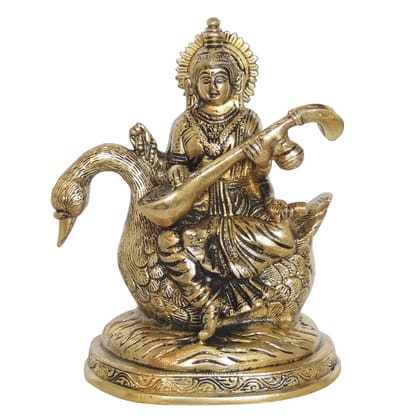 Brass Saraswati Ji Idol - Premium Finish Decorative Murti, Height : 7 Inch (BSMAS1414 C)