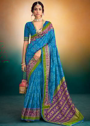 Malibu Blue Woven Patola Soft Silk Saree