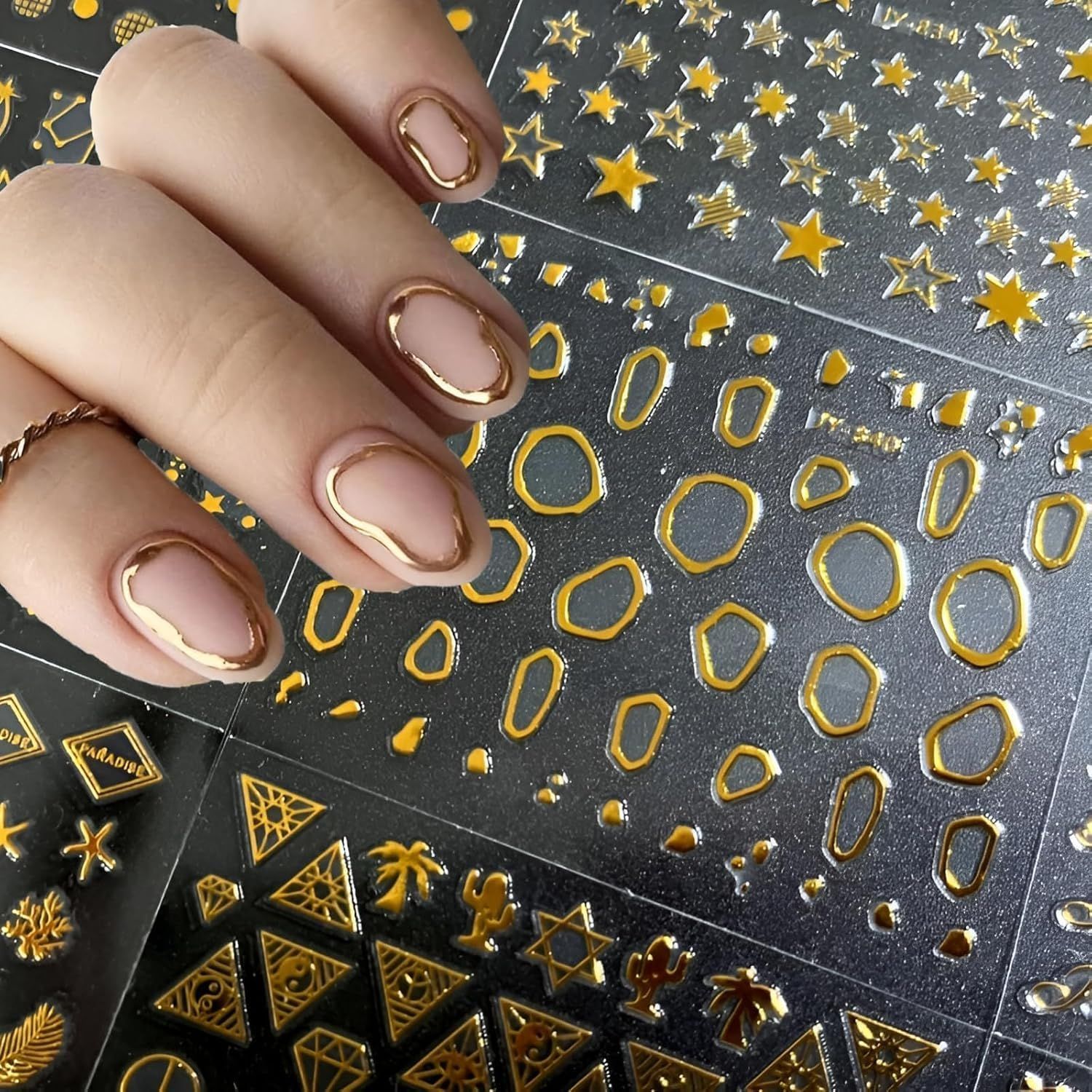 Hyzone Vinyl Gold Nail Stickers for Nail Art- 30 Sheets Different Designs 3D Self Adhesive Nails Decals Gold Nails Decoration Stickers Manicure Stick On Sticker for Women Wedding, Party, Concerts Hyzone Vinyl Gold Nail Stickers for Nail Art- 30 Sheets Di