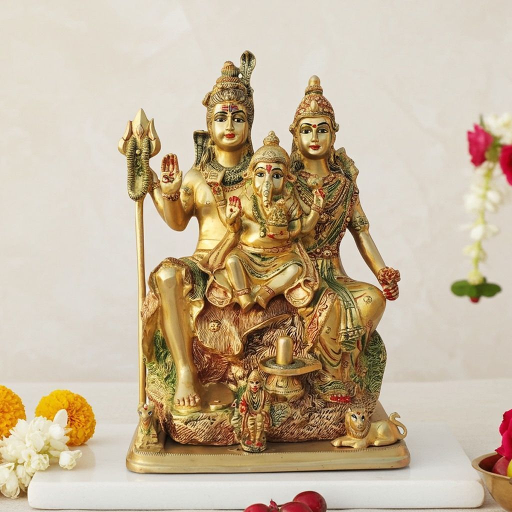 Brass Shiv Parivar Statue - Pooja Room Decor, Height : 16.5 Inch (BSMAS493 I)