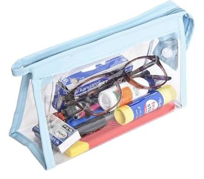 AQBAH Polyethylene Large Capacity Big Pencil Pouch For Girls&Boys,Transparent Pen Bag Organizer For School,Collage,Office,Cute Cosmetic Bag For Girls,Multi-Purpose Stationary Bag Pack Of 1 (Blue)