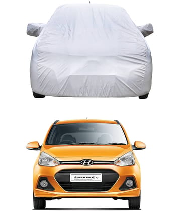AutoRetail Car Body Cover for Hyundai Grand i10 [2014-2015] With Mirror Pocket ( Pack of 1 ) , Silver