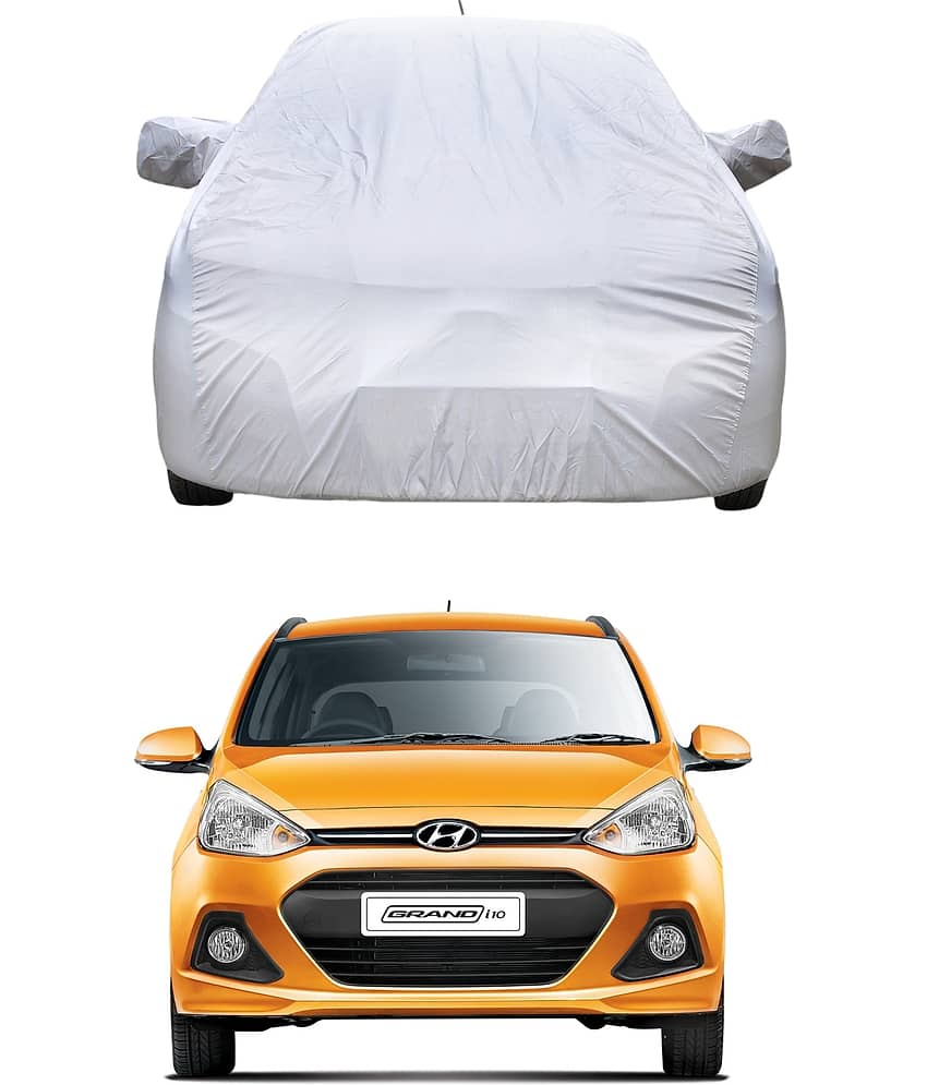 AutoRetail Car Body Cover for Hyundai Grand i10 [2014-2015] With Mirror Pocket ( Pack of 1 ) , Silver