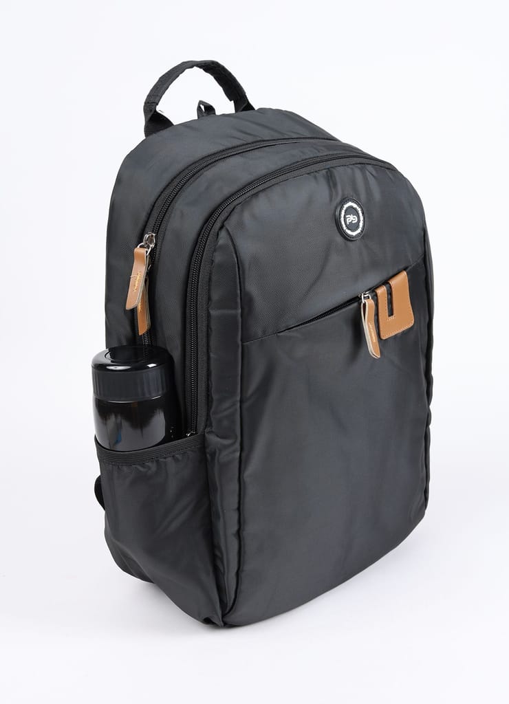 PB Pearlbags Dense 17L Solid Laptop Backpack , 2 Compartments, Bottle Holder, Organizer, Premium Fabric, Water Resistant Anti Theft , School & College Bag for Boys and Girls, Office & Travel Bag for Men and Women-Black