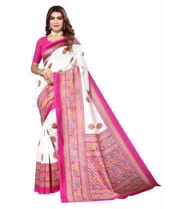 Women's Art Silk Printed Saree with Unstitched Blouse (Pink, 5-6 Mtrs)