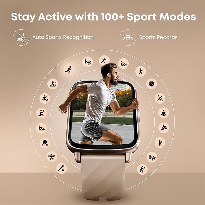Fastrack Jupiter S1 Smart Watch with 1.83” TFT Display, 100+ Sports Modes & Smartwatch Faces, Upto 5 Day Battery, IP68- Dull Gold & Beige