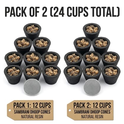 Delhi Deals Hub Sambrani Dhoop Cups for Pooja Sandalwood Fragrance Natural Ingredients Pack of 2 Each Pack Contains 12 Pieces Total 24 Pieces