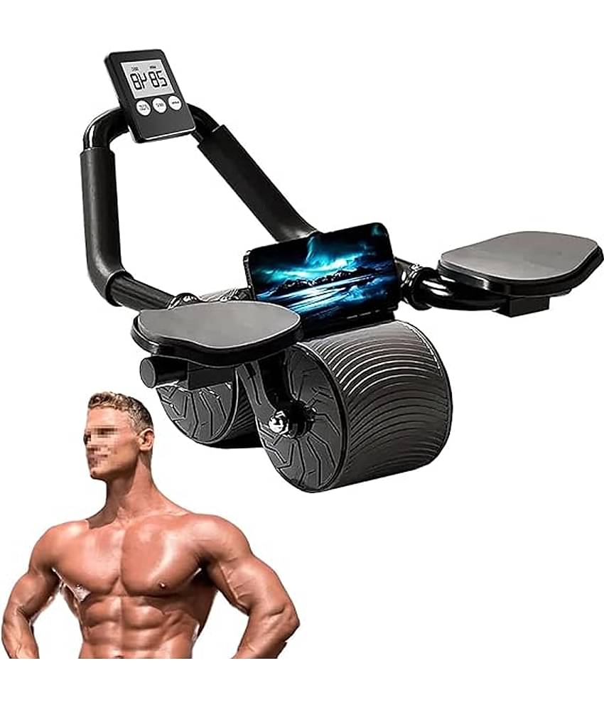 Plank Ab Wheel Roller Wheel Automatic Rebound 2 In 1 For Abs Workout Abdominal Fitness Wheel for Men Women, Dynamic Core Trainer Plank Exercise Wheels with Phone Stand, Knee Mat and Timer Home Gym Fitness (Black) Pack of 1