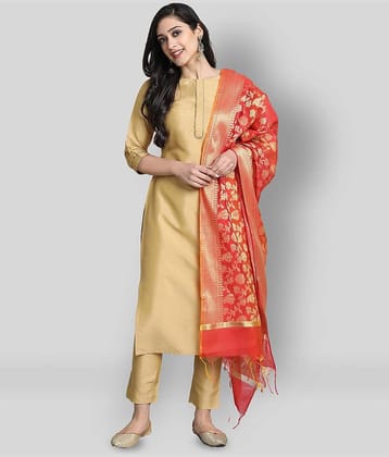 Janasya - Gold Straight Silk Women's Stitched Salwar Suit ( Pack of 1 )