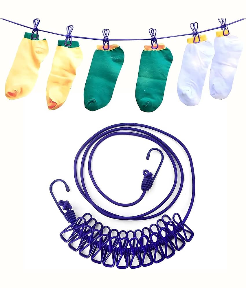 Elastic Cloth Hanging Rope with 12 Clips Cloth Rope for Drying Clothes -Terrace-Backyard-Travel- Home Outdoor Kapde Sukhane ki Rassi Wire