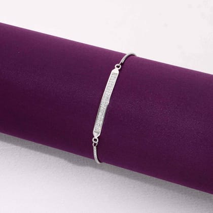 Stylish and Rich Plate Silver Bracelet-White Stone / Silver