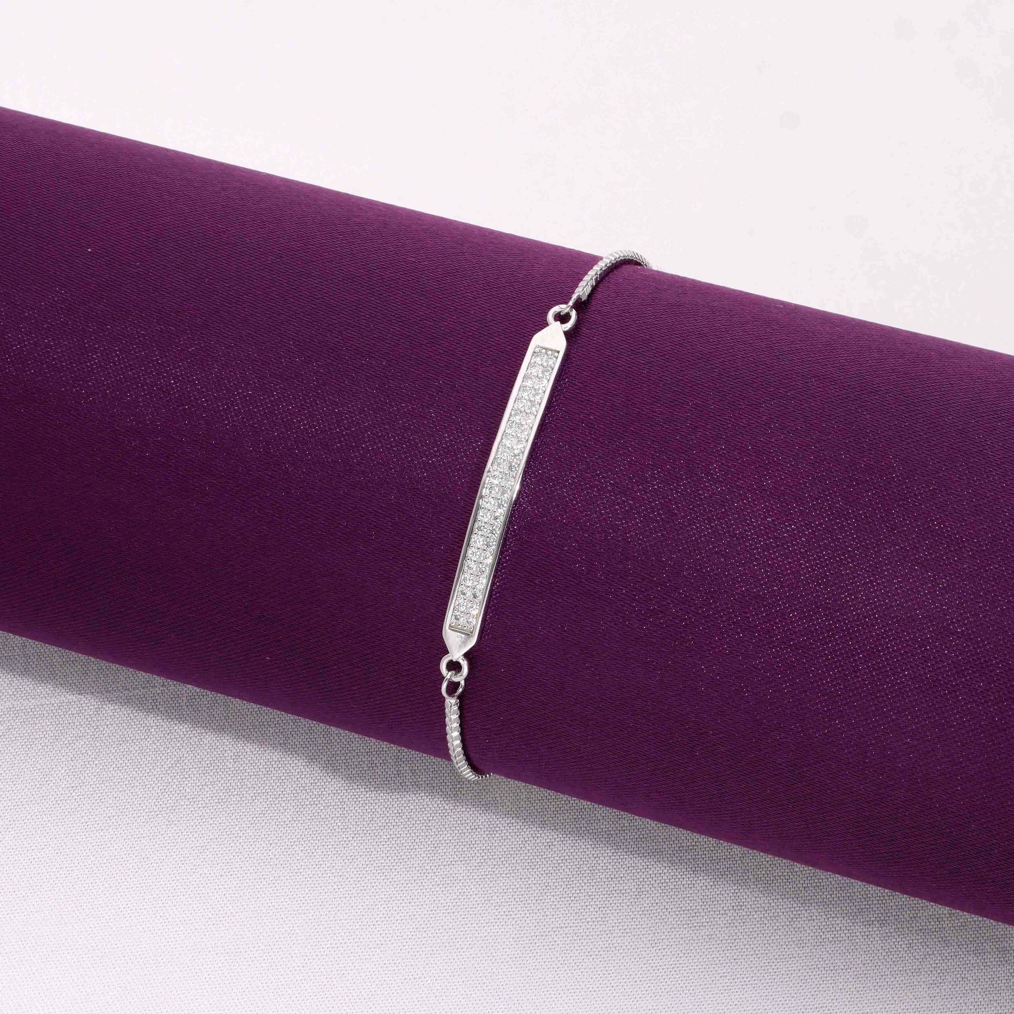 Stylish and Rich Plate Silver Bracelet-White Stone / Silver