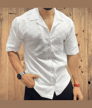 DEARISE Cotton Blend Regular Fit Self Design Half Sleeves Men's Casual Shirt - White ( Pack of 1 )