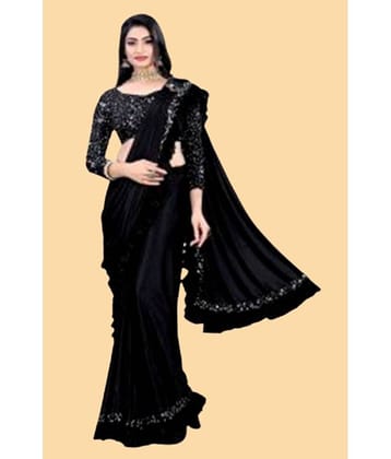 JULEE Lycra Embellished Saree With Unstitched Blouse Piece ( Black )