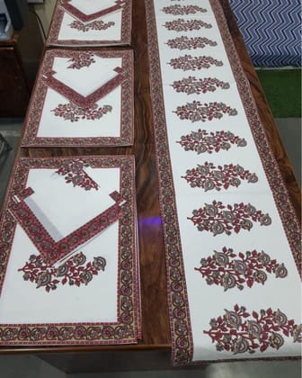 Airy Cotton Runner & Mat Set Blockprinted Off White