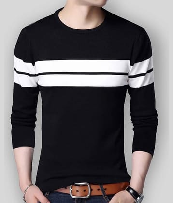 Leotude Men Cotton Blend Regular Fit Striped T-Shirt ( Black )