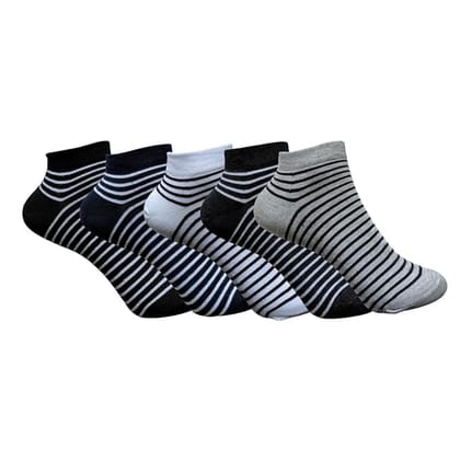 VOICI France Men's and Boys ankle length socks Black white grey Black multicolored cotton blend free size pack of 5 - Multi-3