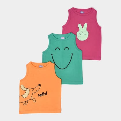 Baby Boy Smile Vest- Pack of 3-0 M / Multicolor