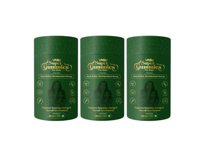 Vasu Super Gummies for Kids - Immunity, Energy & Growth Support, Natural Strawberry (60x3 Gummies)