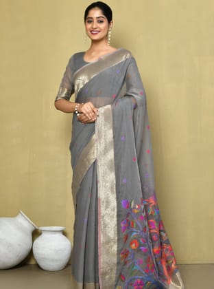 Grey floral cotton  Saree