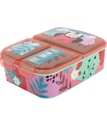 Gluman Pink Disney Minnie Partition Lunch Box for Kids with Snap Lock Closure - 390ml