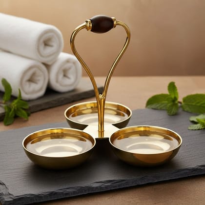 Brass 3 Bowl Holder Showpiece | Diwali Gifting Decorative Serving Set, Height : 6 Inch (BMAS311 A)