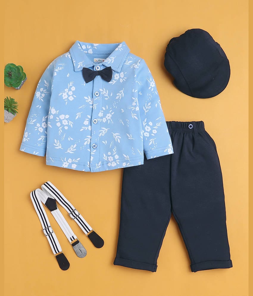 BUMZEE Pack of 1 Baby Boys Cotton Shirt & Pants Set ( Navy Blue )