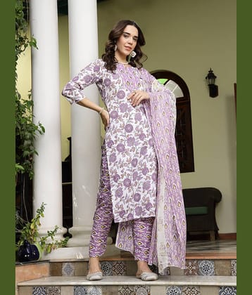 Stylum Women Cotton Printed Straight Kurti With Pants ( Lavender )