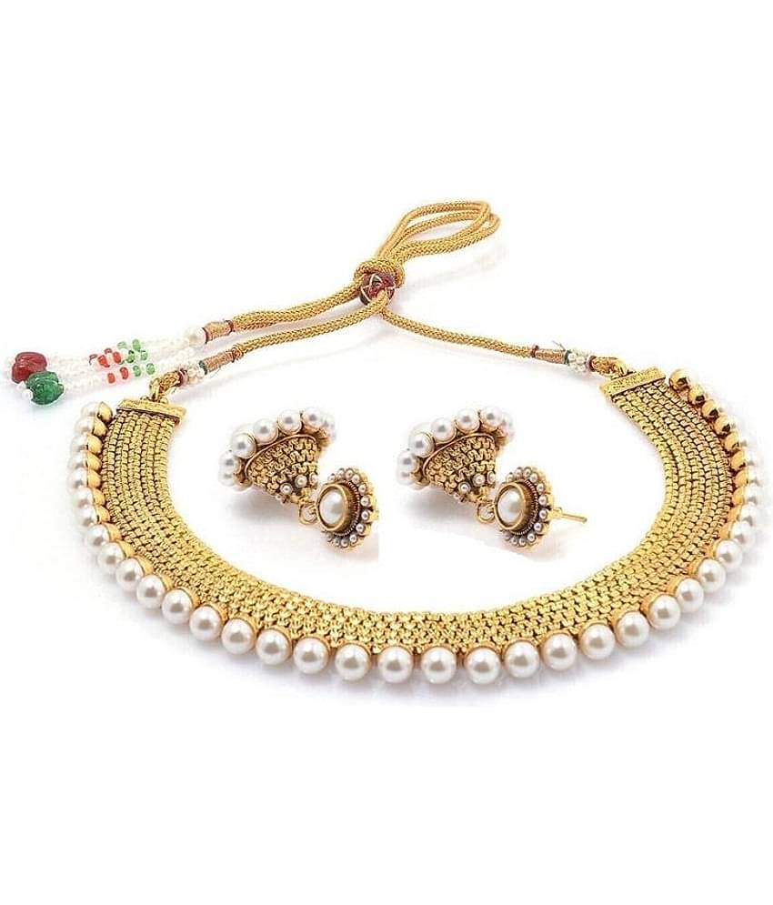 Youbella Golden Alloy Traditional Gold Plated Necklace Set with Earrings