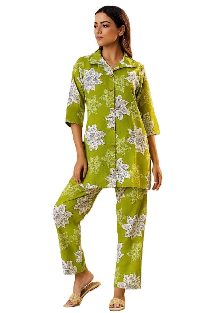 PickCell Printed Delta Fabric Coord Set for Women | Green
