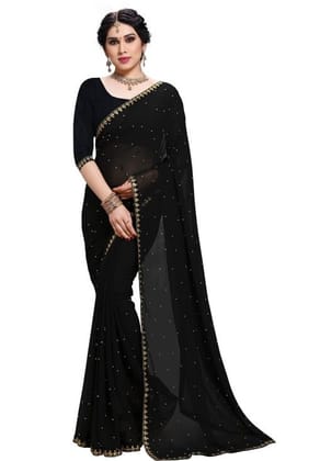 Generic Women's Jacquard Saree (Black, 5 - 6 Mtrs)
