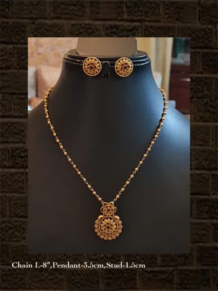 Small flower design ruby stone pendant in single chain with studs