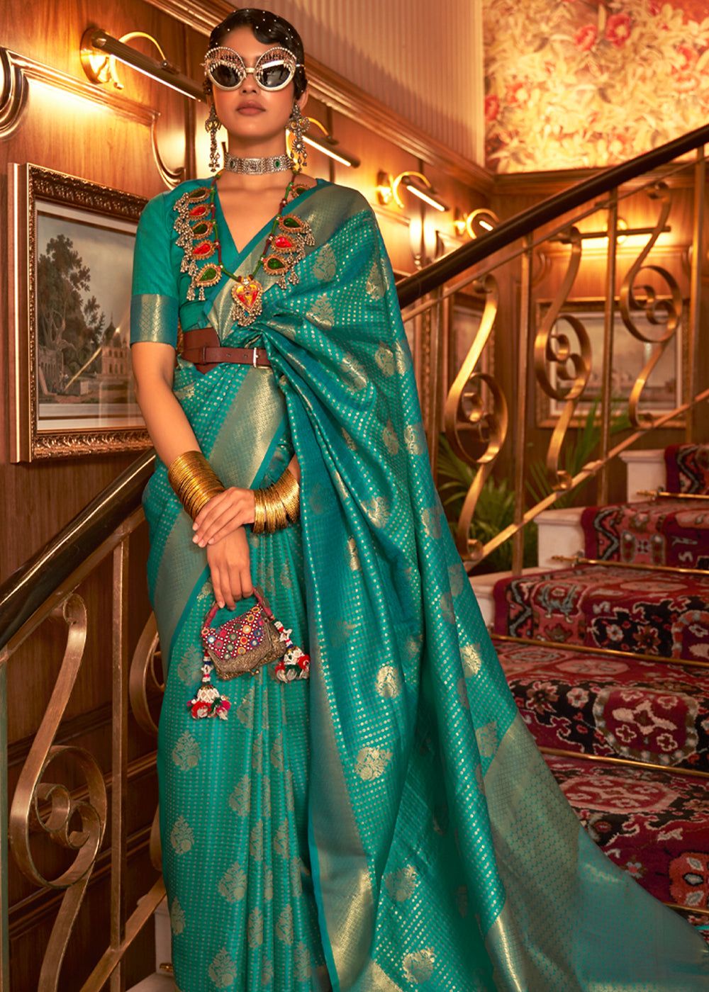 Emerald Green Woven Banarasi Silk Saree