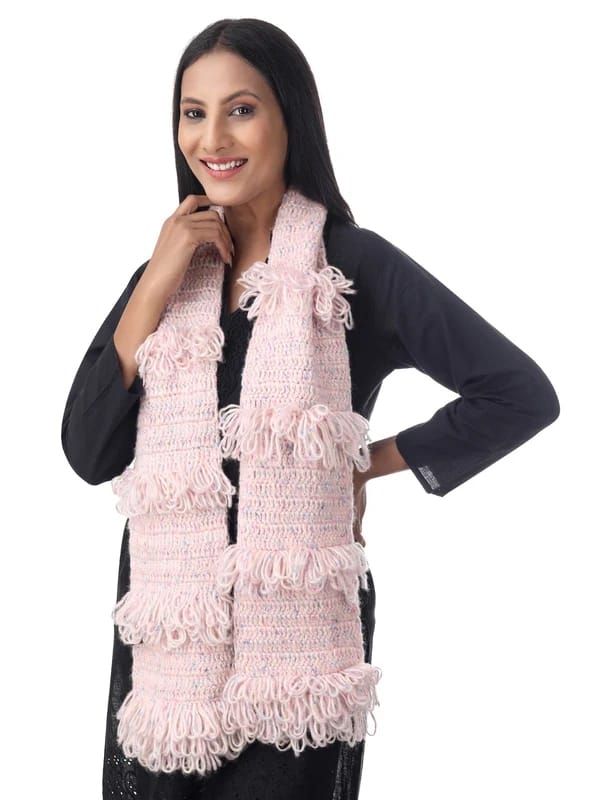 Graceful Blush Pink Frilled Scarf55 inches L X 7 inches W