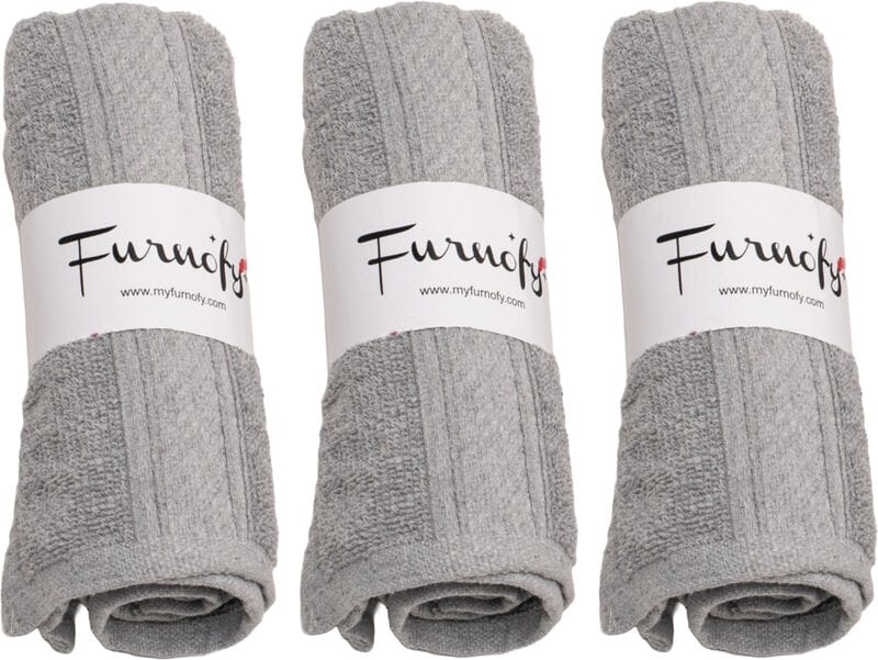 Furnofy Cotton 450 GSM Hand Towel Set Grey (Pack Of 3)