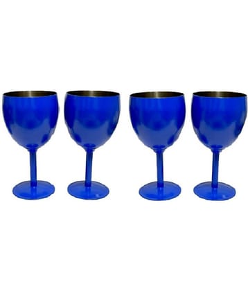 Dynore - Wine Glass Set Blue Steel Glasses Set 250 ml ( Pack of 4 )