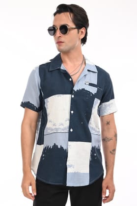 Royal Blue Digital Printed Casual Shirt-M