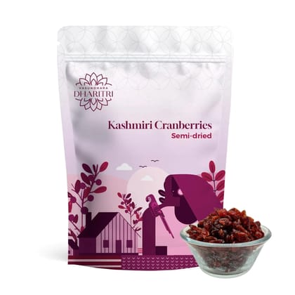 VASUNDHARA DHARITRI Semi-dried Kashmiri Cranberries 250gms, Naturally Dried Cranberries, High in Antioxidants & Vitamins, Improves Immunity, Heart & Gut Health, Guilt-free Snacks for Healthy 
