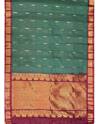 GADWAL COTTON RAMA GREEN WITH MAROON COLOR SAREE-A7